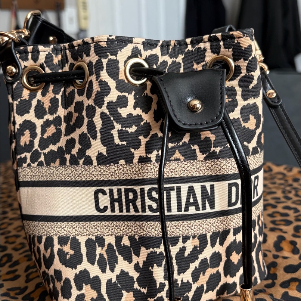 Dior Leopard Print Shoulder Bag - Black and Tan